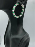 3ct Oval Cut Green Emerald Diamond Inside Out Hoop Earrings 14k WhiteGold Finish