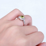 2ct Round Cut Green Peridot Milgrain Halo Engagement Ring 14k White Gold Finish