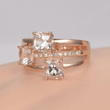 2ct Cushion Cut Peach Morganite Split Shank Engagement Ring 14k Rose Gold Finish