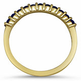 1.6ct Round Cut Blue Sapphire Wedding Band Half Eternity 14k Yellow Gold Finish