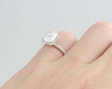 1.5ct Emerald Cut Diamond Engagement Ring Round Accent Halo 14k WhiteGold Finish