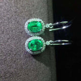 2ct Oval Cut Emerald Diamond Halo Fish Hook Drop Earrings 14k White Gold Finish