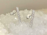 0.7ct Round Cut Diamond Accents Vertical Bar Stud Earrings 14k White Gold Finish