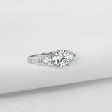 2ct Round Cut VVS1D Diamond Accent Trilogy Engagement Ring 14k White Gold Finish