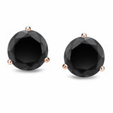 1Ct Round Cut Black Diamond Classic Solitaire Stud Earrings 14K Rose Gold Finish