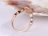 1ct Cushion Peach Morganite Art Deco Milgrain Engagement Ring 14k Rose Gold Over