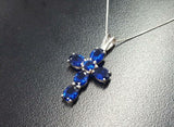 1.5ct Blue Sapphire Pendant Oval Cut Christ Cross 14k White Gold Finish NO CHAIN