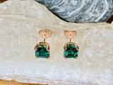 2ct Asscher Simulated Emerald Dual Prong Stud Earrings 14k White Gold Plated