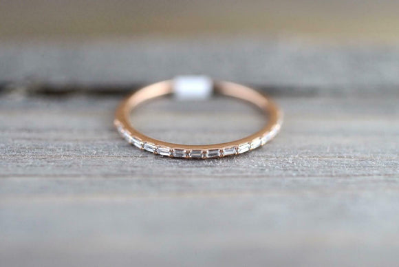 0.4ct Baguette Cut Diamond Wedding Band 14k RoseGold Over Dainty Minimalist Thin