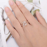 2ct Heart Cut Morganite Diamond Halo Curved Bridal Set Ring 14k Rose Gold Finish