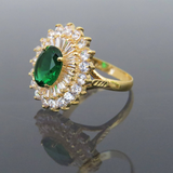 2ct Oval Cut Green Emerald Engagement Ring 14k Yellow Gold Finish Cluster Flower