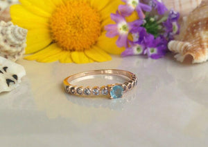 1.2ct Round Cut Blue Aquamarine Solitaire with Accent Ring 14k Rose Gold Finish