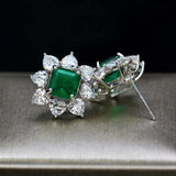 2.5ct Stud Earrings Princess Cut Green Emerald Diamond Floral 14k WhiteGold Over