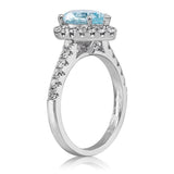 2ct Pear Cut Blue Aquamarine Engagement Ring Diamond Halo 14k White Gold Finish