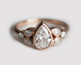 Solitaire with Accent Engagement Ring 1ct Pear Cut Diamond 14k Rose Gold Finish