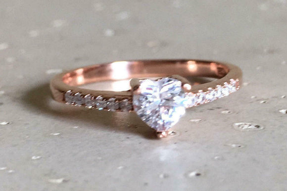 1.4ct Heart Cut Diamond Engagement Ring Accents Solitaire 14k Rose Gold Finish