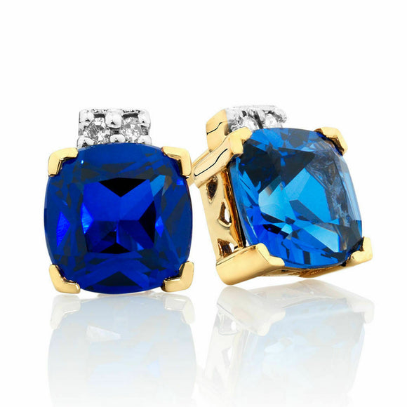 1ct Cushion Cut Blue Sapphire Solitaire Stud Earrings 14k Yellow Gold Finish