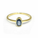 1ct Oval Blue Sapphire Bezel Set Solitaire Engagement Ring 14k YellowGold Finish