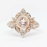 2.25ct Round Cut Morganite Engagement Ring Floral Art Deco 14k White Gold Finish