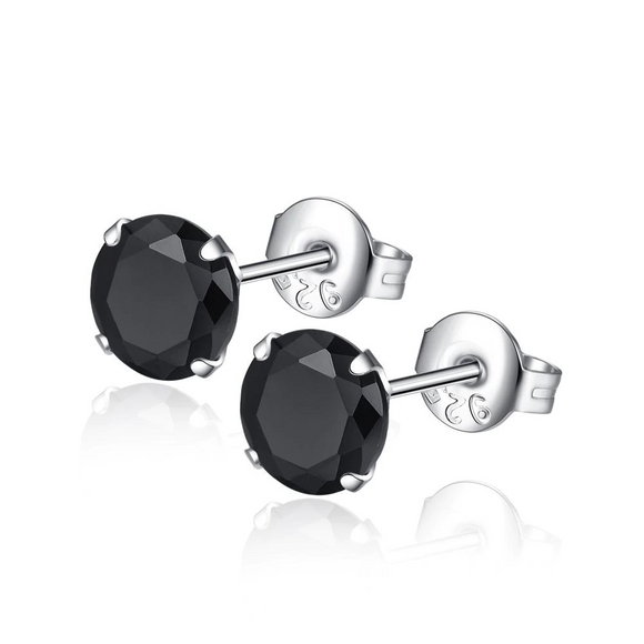 1Ct Round Cut Black Diamond Classic Solitaire Stud Earrings 18K White Gold Over