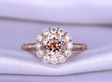 2.8ct Round Cut Morganite Engagement Ring Diamond Floral Halo 14k Rose Gold Over