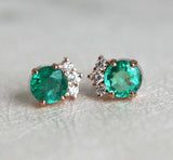 1.3ct Round Cut Green Emerald Diamond Cluster Stud Earrings 14k Rose Gold Finish