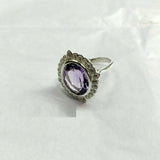 2.15ct Oval Cut Purple Amethyst Floral Engagement Ring 14k White Gold Finish