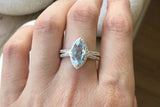 1.5ct Marquise Cut Blue Aquamarine Vintage Bridal Set Ring 14k White Gold Finish