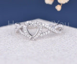 0.75ct Heart Stone Ring Setting Round Moissanite Semi Mount 14k WhiteGold Plated