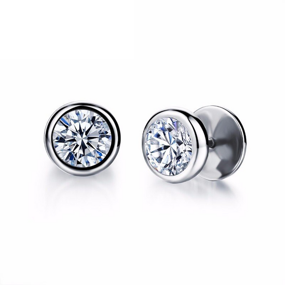 0.6ct Round Cut Diamond Bezel Set Solitaire Stud Earrings 14k White Gold Finish