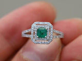 2.2ct Engagement Ring Princess Cut Green Emerald Dual Halo 14k White Gold Finish