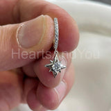 2ct Round Cut Moissanite Star Charm Hinged Drop Earrings 14K White Gold Plated