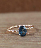 1ct Engagement Ring Oval London Blue Topaz Twisted Solitaire 14k Rose Gold Over