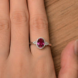 1.2ct Oval Cut Pink Ruby Halo Solitaire Engagement Ring 14k White Gold Finish