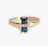 1ct Baguette Blue Sapphire Stylish Diamond Top Solitaire 14k Yellow Gold Finish