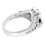 3Ct Emerald Cut Diamond Sapphire Accent Halo Engagement Ring 14K White Gold Over