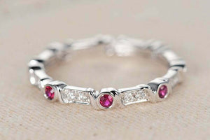 1.5ct Round Cut Pink Ruby Wedding Band Full Eternity 14k White Gold Finish