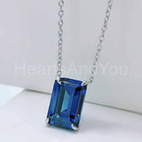 1ct Heart Simulated Blue Sapphire Solitaire Pendant Chain 14k White Gold Plated