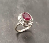 2ct Engagement Ring Oval Cut Pink Ruby Vintage Inspired Halo 14k White Gold Over