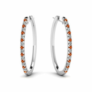 0.5ct Round Cut Orange Diamond Inside Out Hoop Earring 14k White Gold Finish New