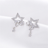 Stylish Star Drop Earrings 1.5ct Round Cut VVS1D Diamond 14k White Gold Finish