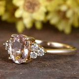 1.5ct Oval Cut Morganite Petite Round Accents Solitaire Ring 14k YellowGold Over