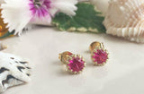 1.2ct Round Cut Pink Ruby Crown Solitaire Stud Earrings 14k Yellow Gold Finish