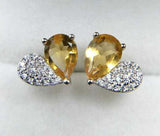 2ct Stud Earrings Pear Cut Yellow Citrine Studded Heart 14k White Gold Finish