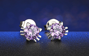 2ct Round Cut Purple Amethyst Cat Animal Design Stud Earrings 14k WhiteGold Over