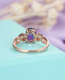 1.5ct Oval Purple Amethyst Solitaire Cluster Heart Accent Ring 14k RoseGold Over