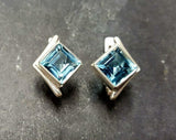 2ct Stud Earrings Asscher Cut Aquamarine Rhombus Solitaire 14k White Gold Finish