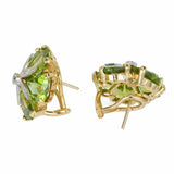 2ct Heart Cut Green Peridot Flower Design Stud Earrings 14k Yellow Gold Finish