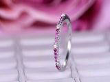 1ct Round Cut Pink Sapphire Ruby Wedding Band Half Eternity 14k WhiteGold Finish