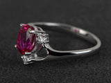 1.7ct Oval Cut Pink Ruby Engagement Ring 14k White Gold Finish Unique Trilogy